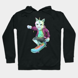 Badass Skateboarding Cat Unicorn Hoodie